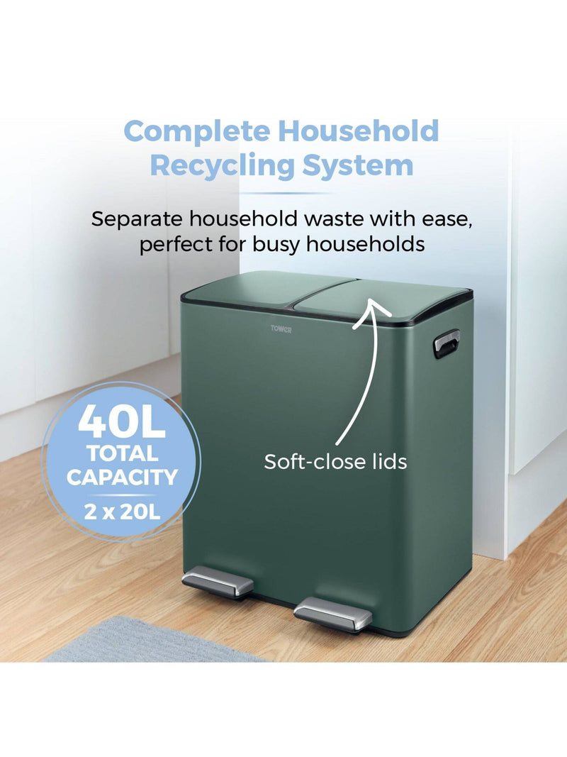 Tower Forest Green 40L Pedal Bin 2 x 20L