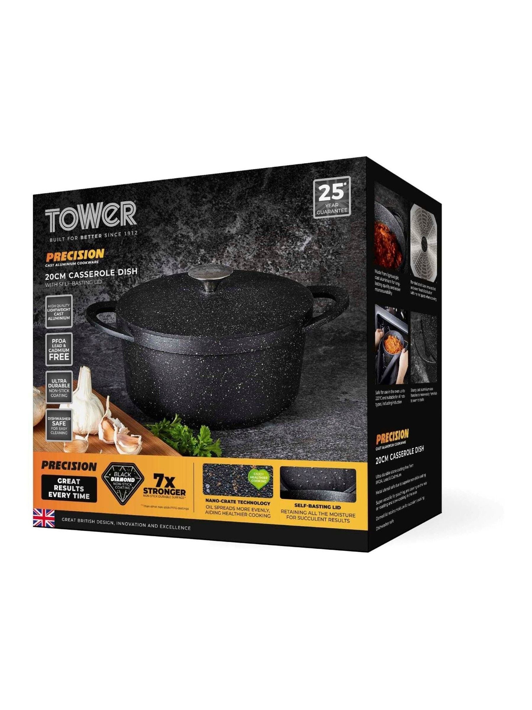 Tower Black 20cm Casserole Dish with Aluminium Lid