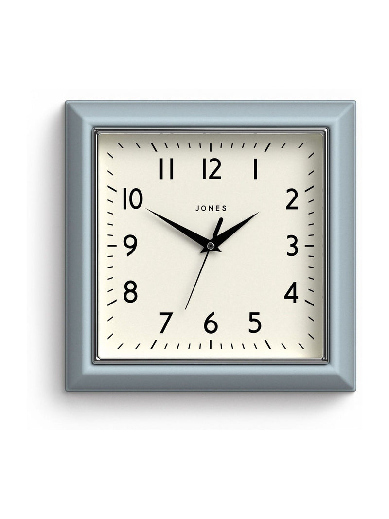 Jones Clocks blue retro square wall clock, UK version