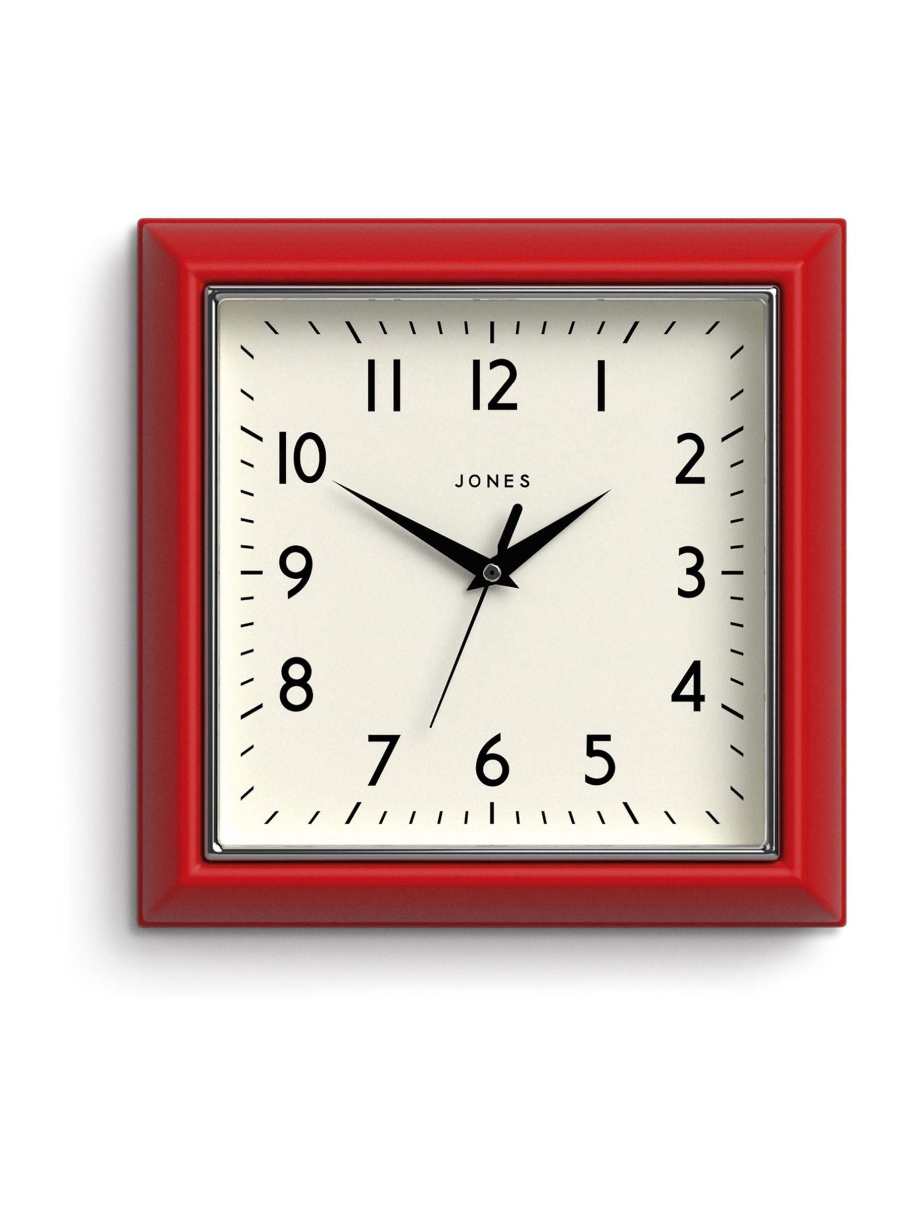 Jones Clocks Red A Retro Square Wall Clock, UK version