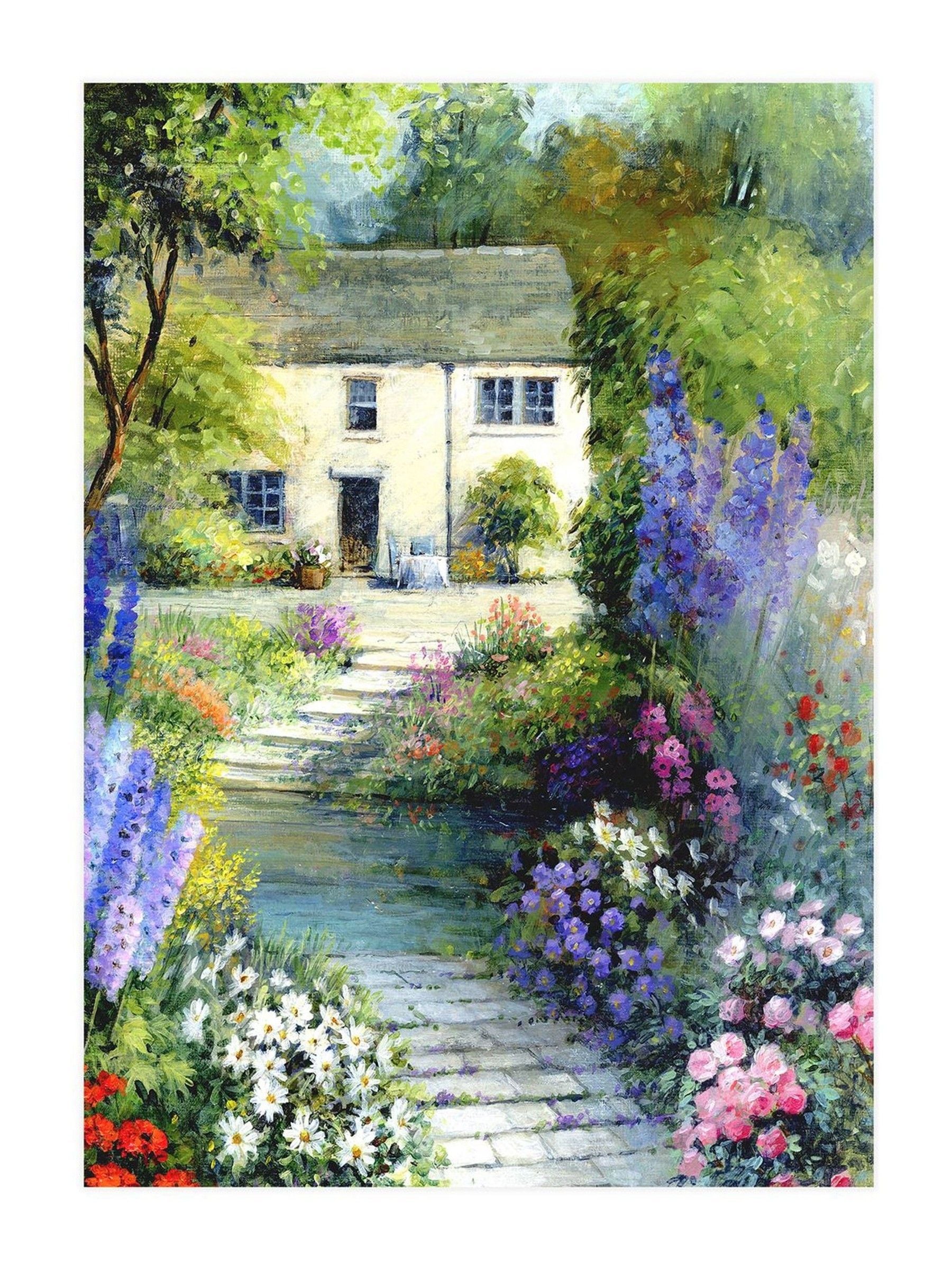 Laura Ashley Blue Cottage Flowers large wall art frame, UK version