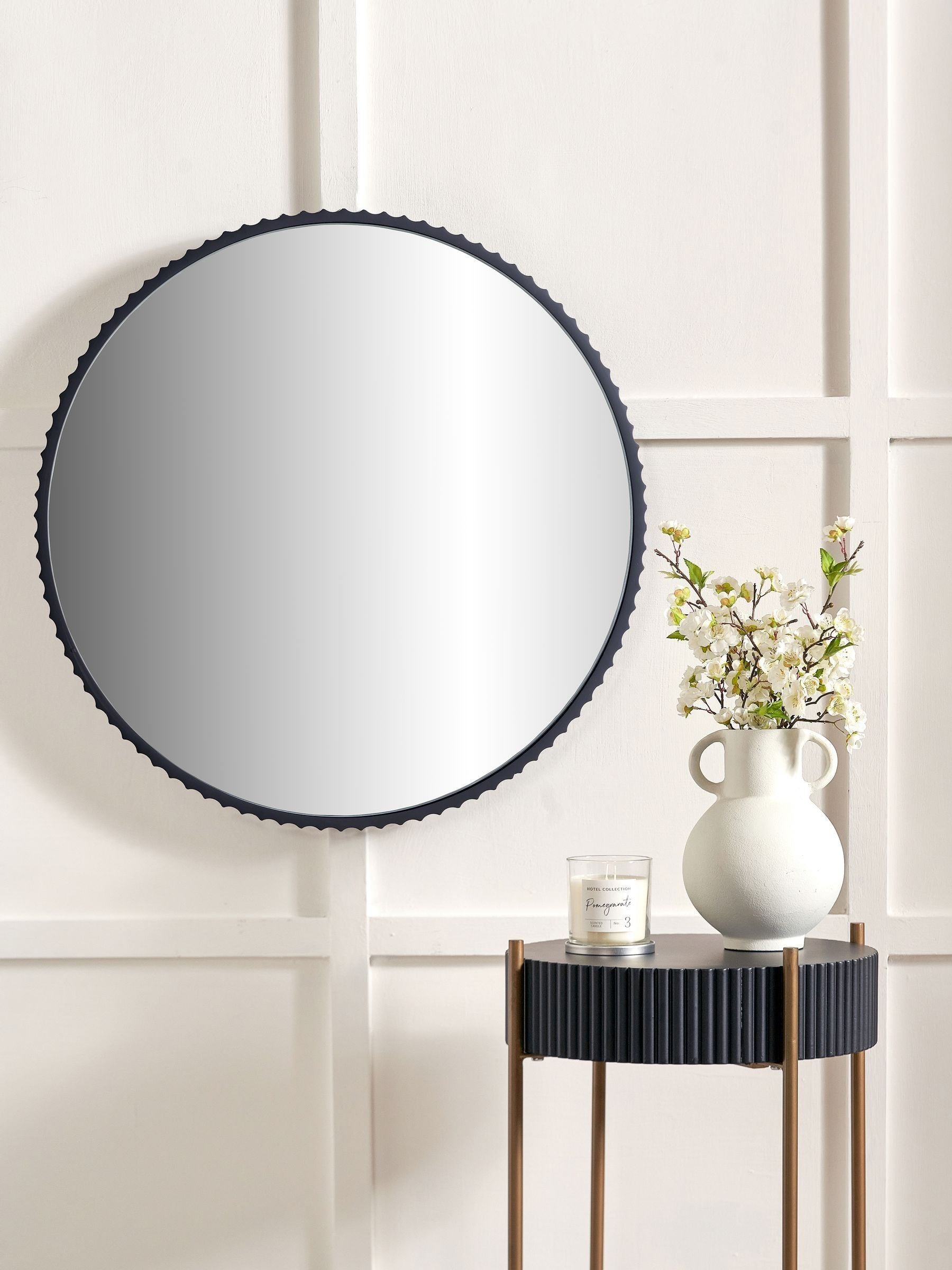 Pacific black metal round wall mirror 70cm, imported from the UK