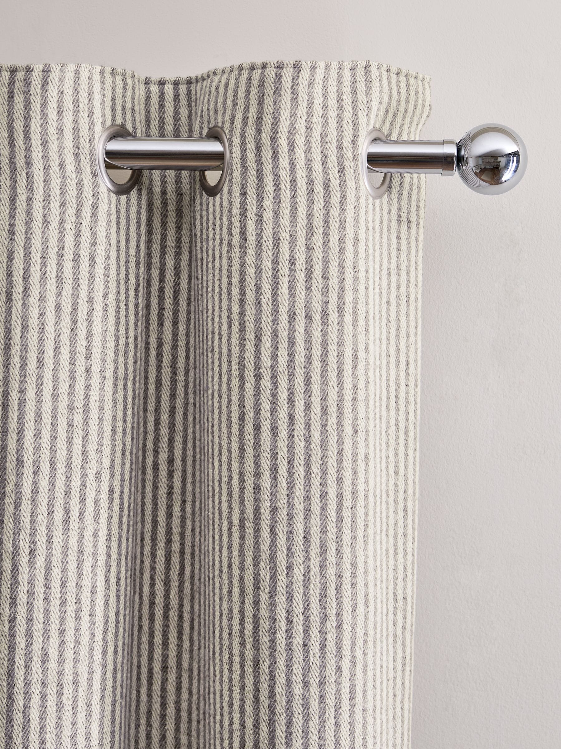 Grey Brushed Stripe Lined Eyelet Curtains
