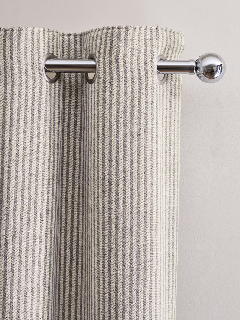 Grey Brushed Stripe Lined Eyelet Curtains