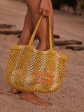 Yellow crochet stripe shoulder bag 41cm (British brand)