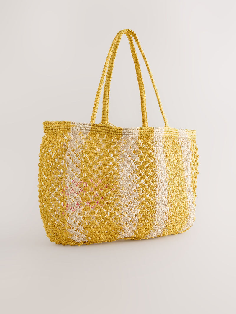 Yellow crochet stripe shoulder bag 41cm (British brand)
