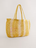 Yellow crochet stripe shoulder bag 41cm (British brand)