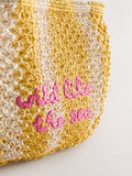 Yellow crochet stripe shoulder bag 41cm (British brand)