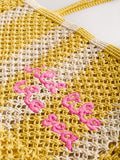 Yellow crochet stripe shoulder bag 41cm (British brand)