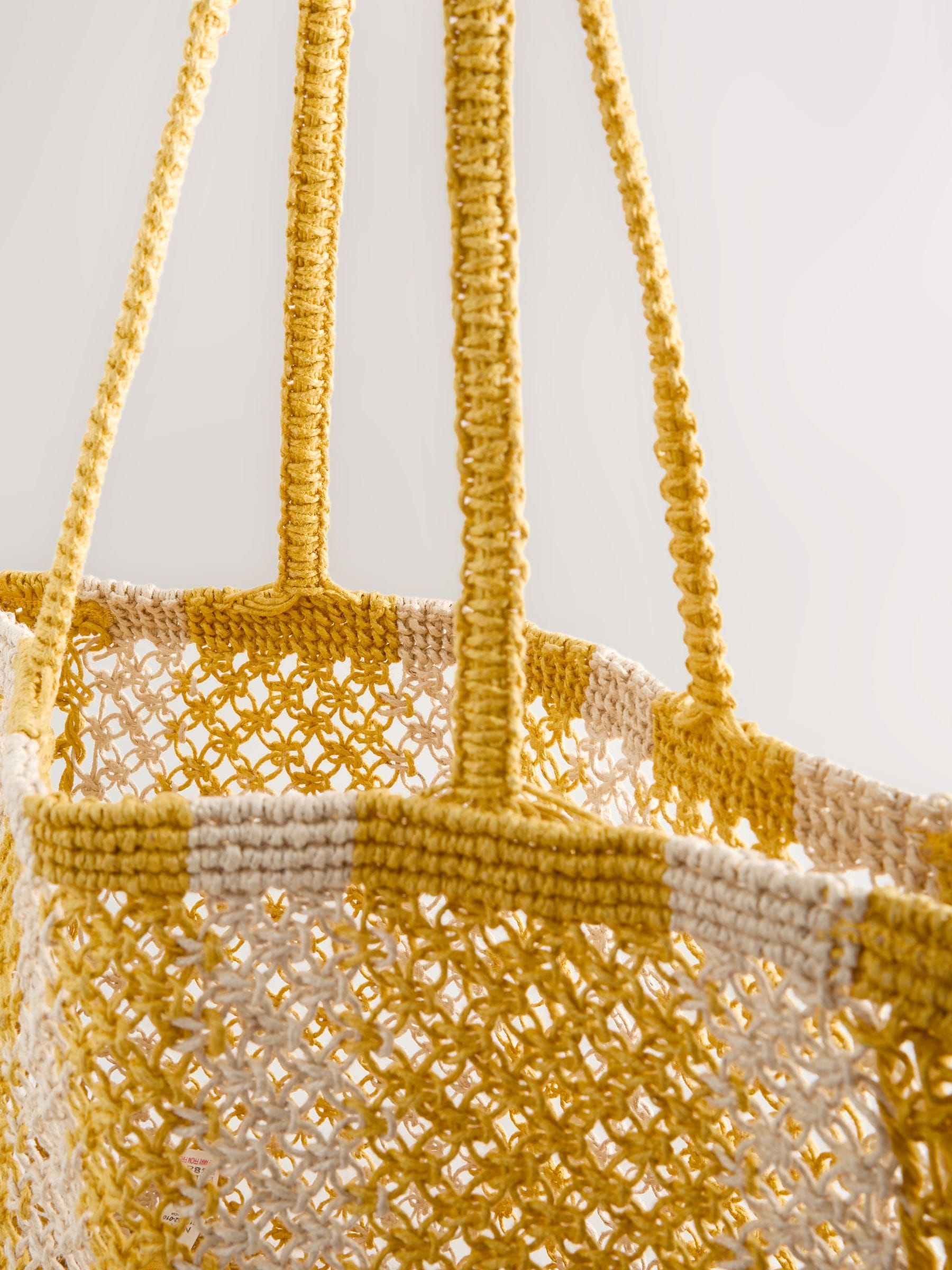Yellow crochet stripe shoulder bag 41cm (British brand)