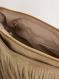 Stone suedette cross-body bag with fringe detail (British brand)