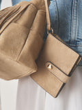 Stone suedette cross-body bag with fringe detail (British brand)