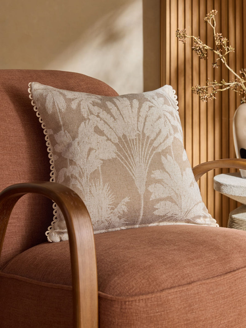Jacquard palm tree cushion natural tones 50x50cm - British product