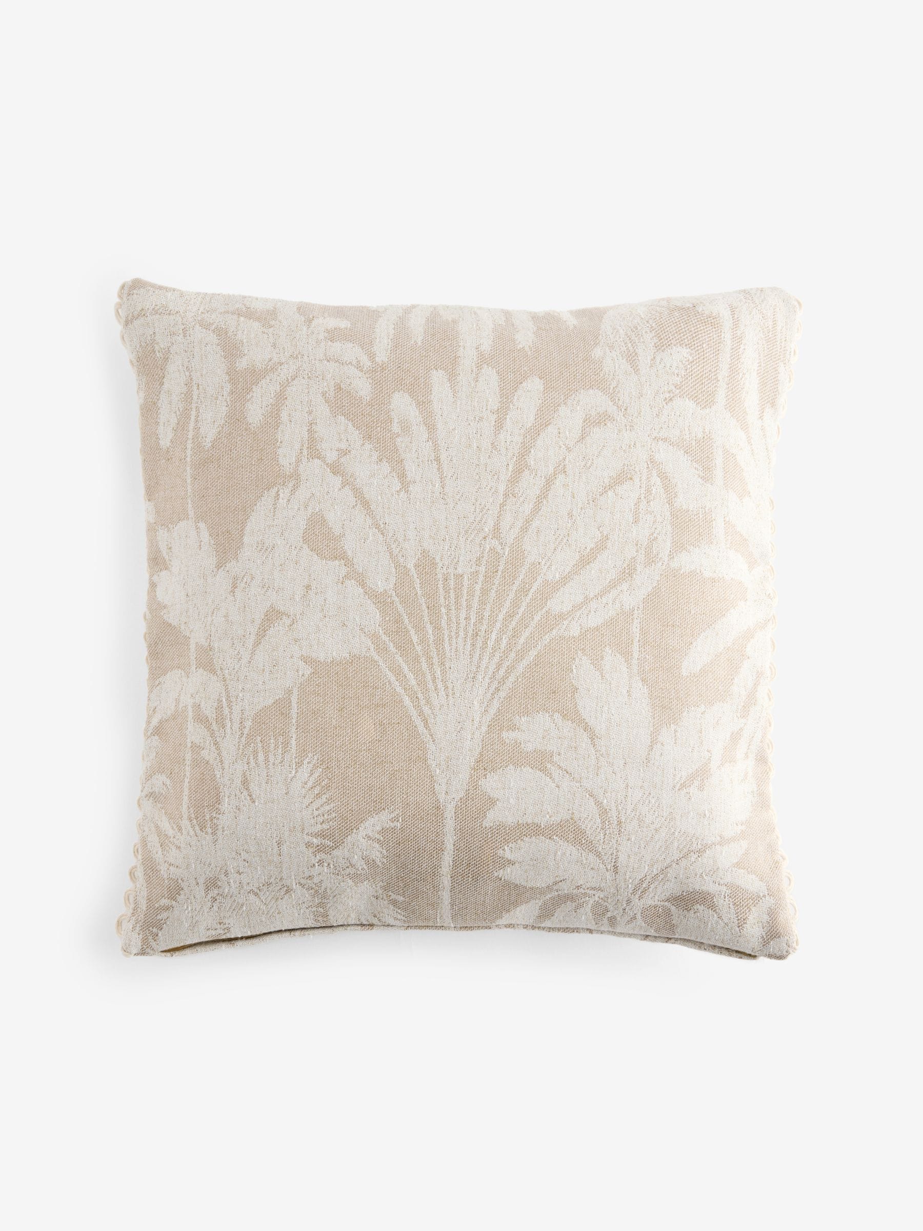 Jacquard palm tree cushion natural tones 50x50cm - British product