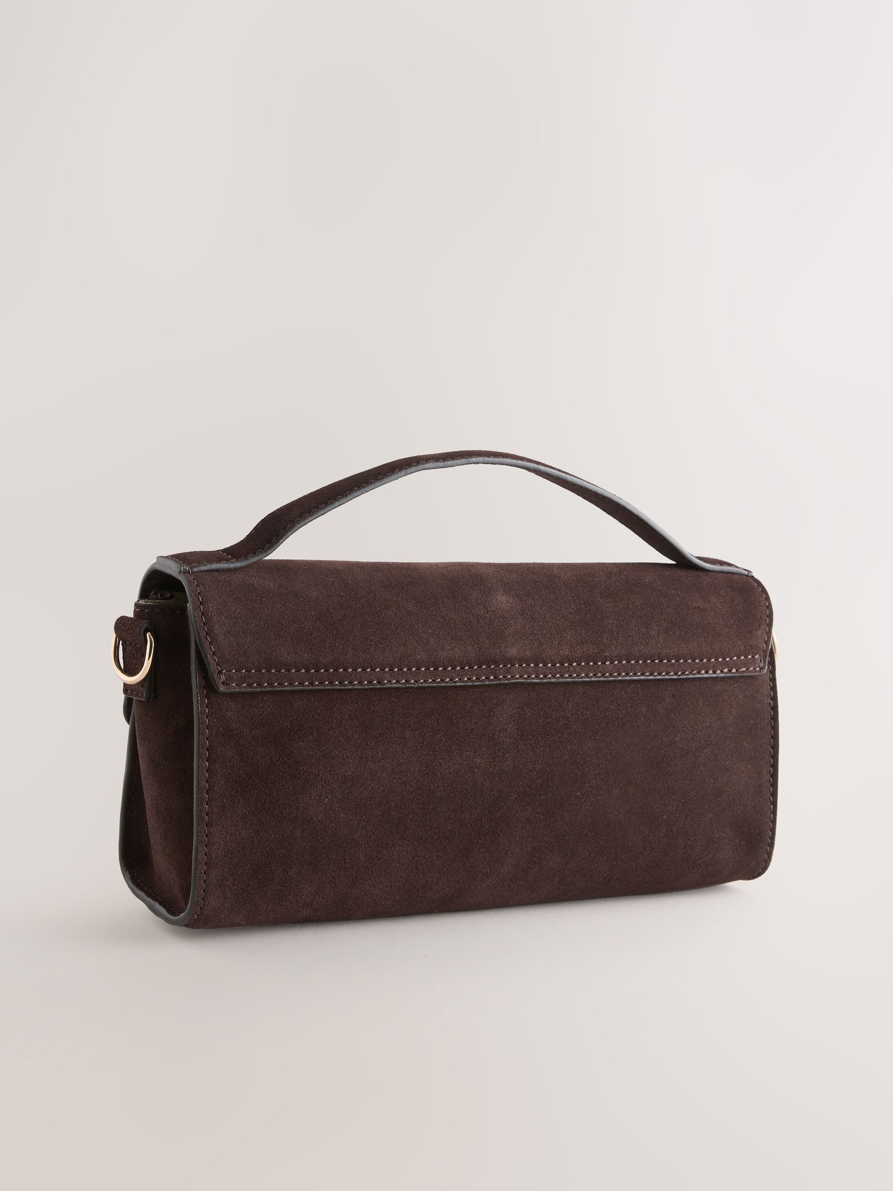 Chocolate brown leather top handle bag with suede finish - British product