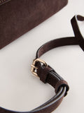 Chocolate brown leather top handle bag with suede finish - British product