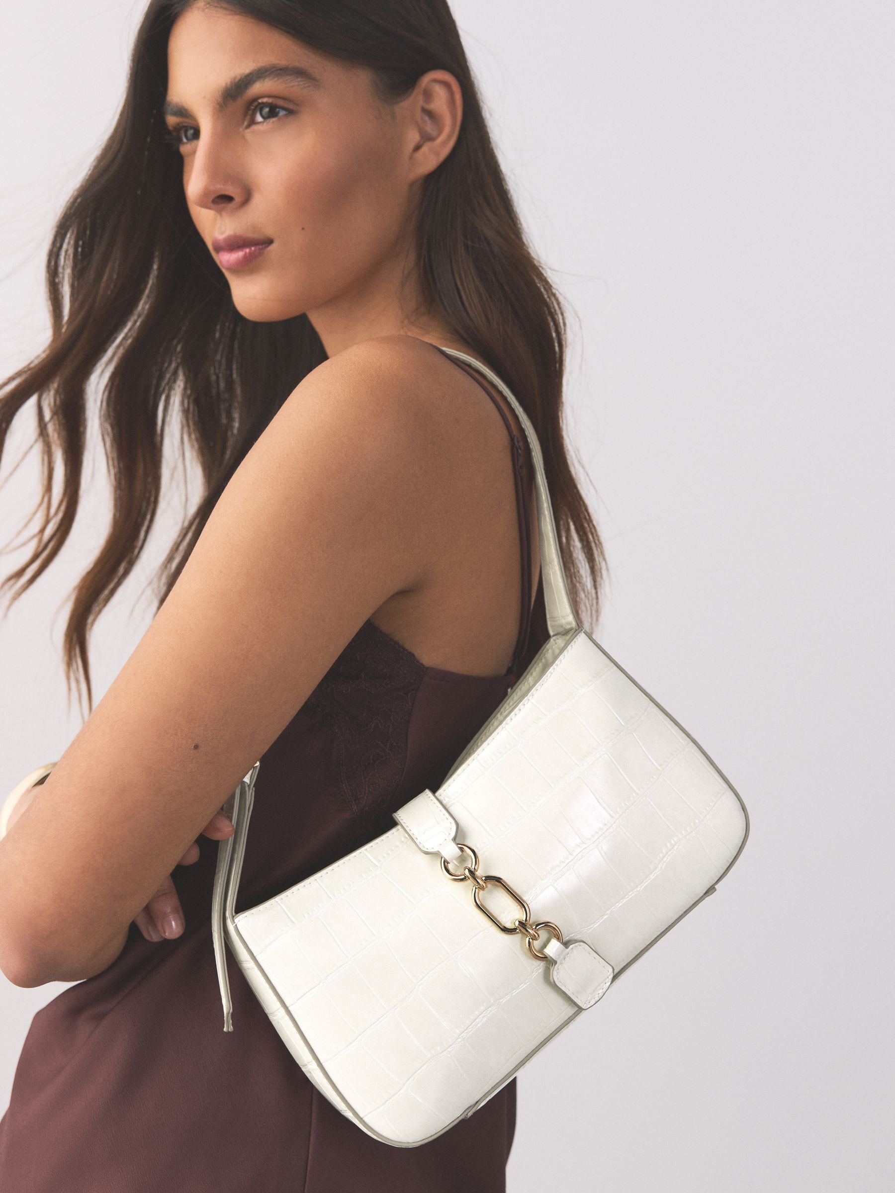 Bone croc structured shoulder bag, UK version