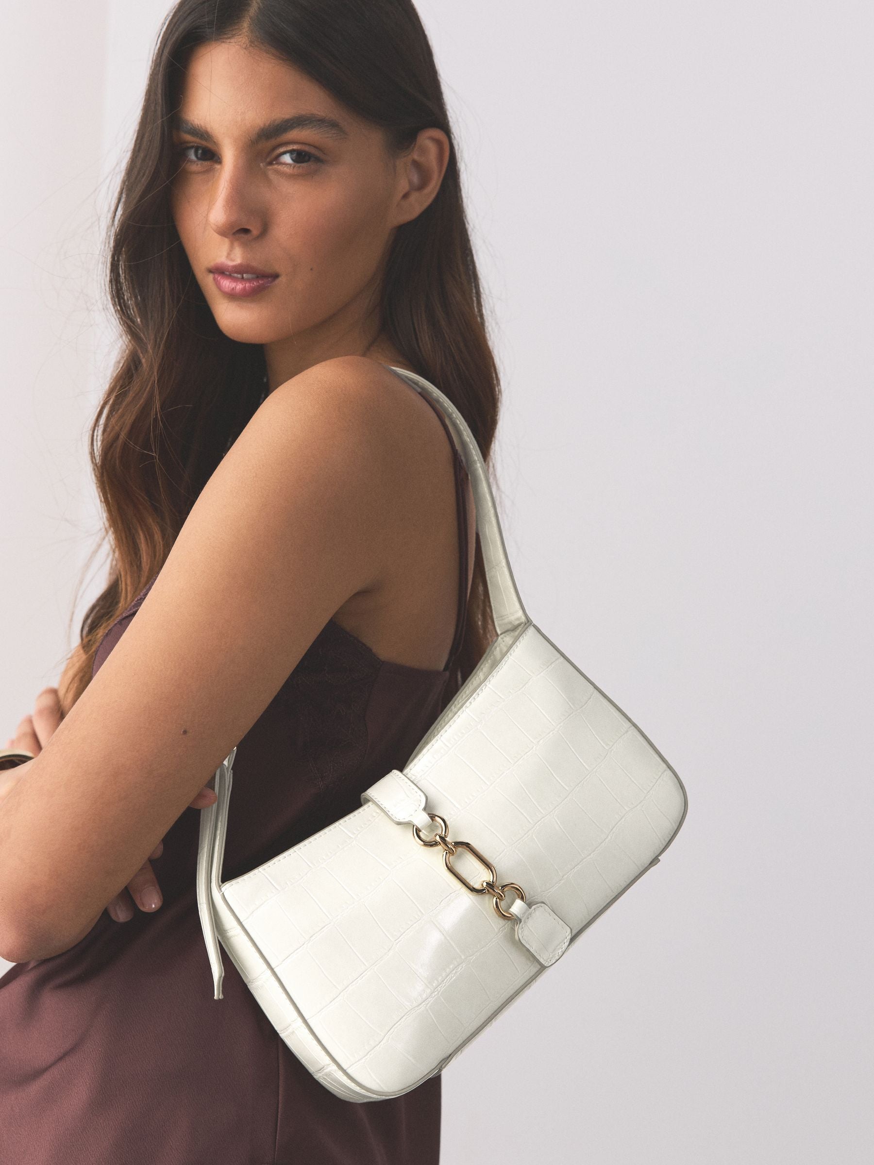 Bone croc structured shoulder bag, UK version