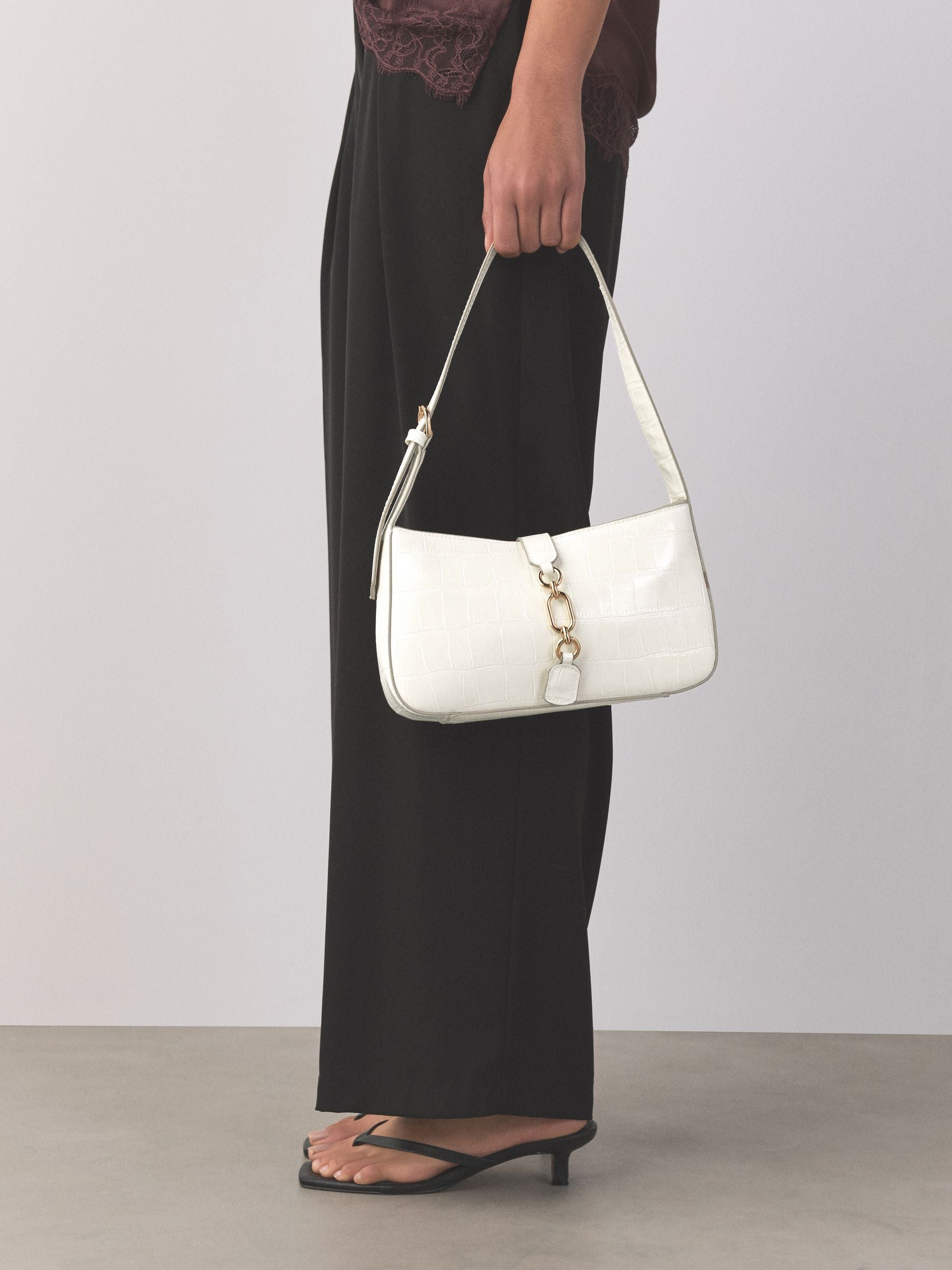 Bone croc structured shoulder bag, UK version