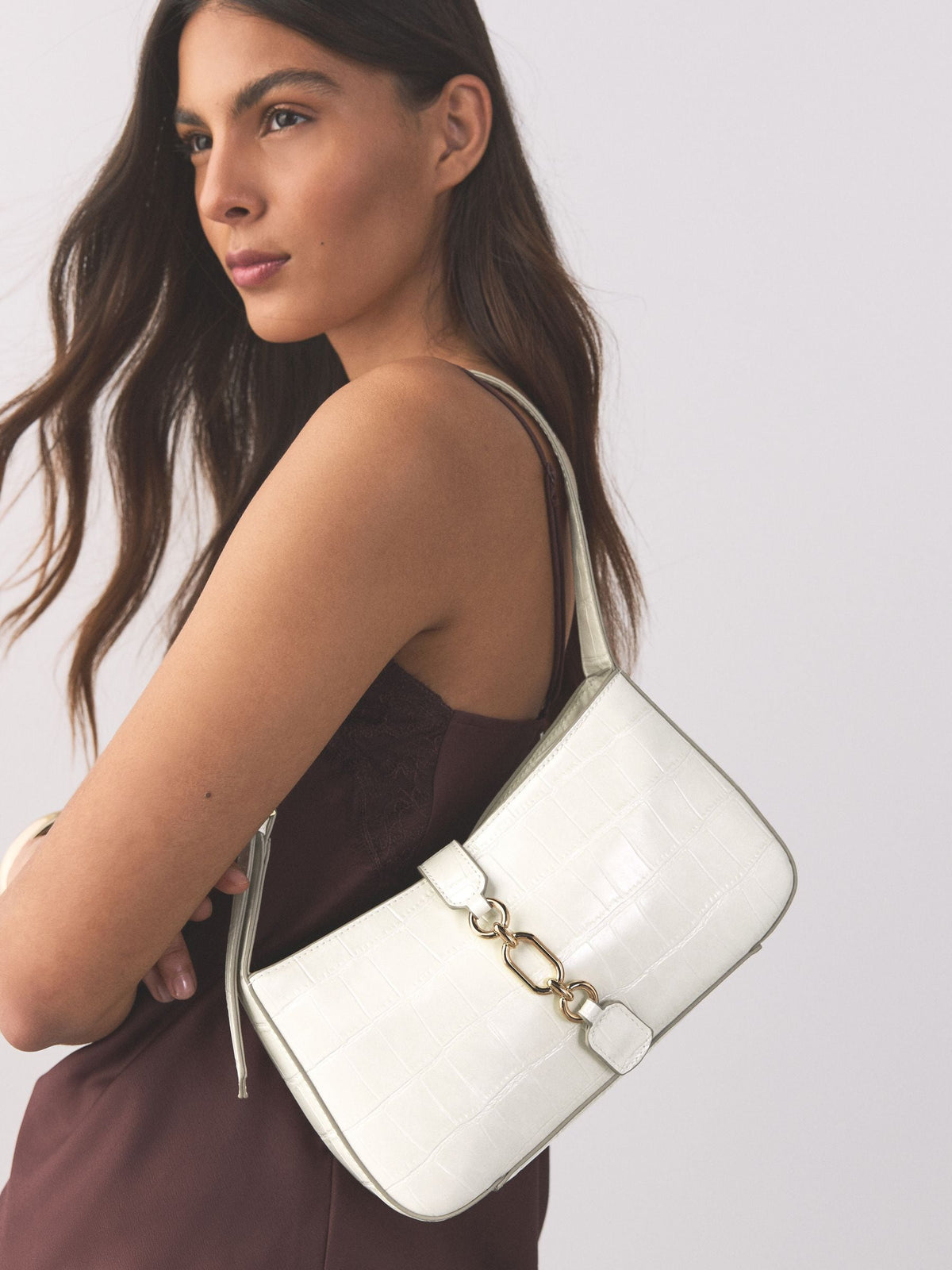 Bone croc structured shoulder bag, UK version