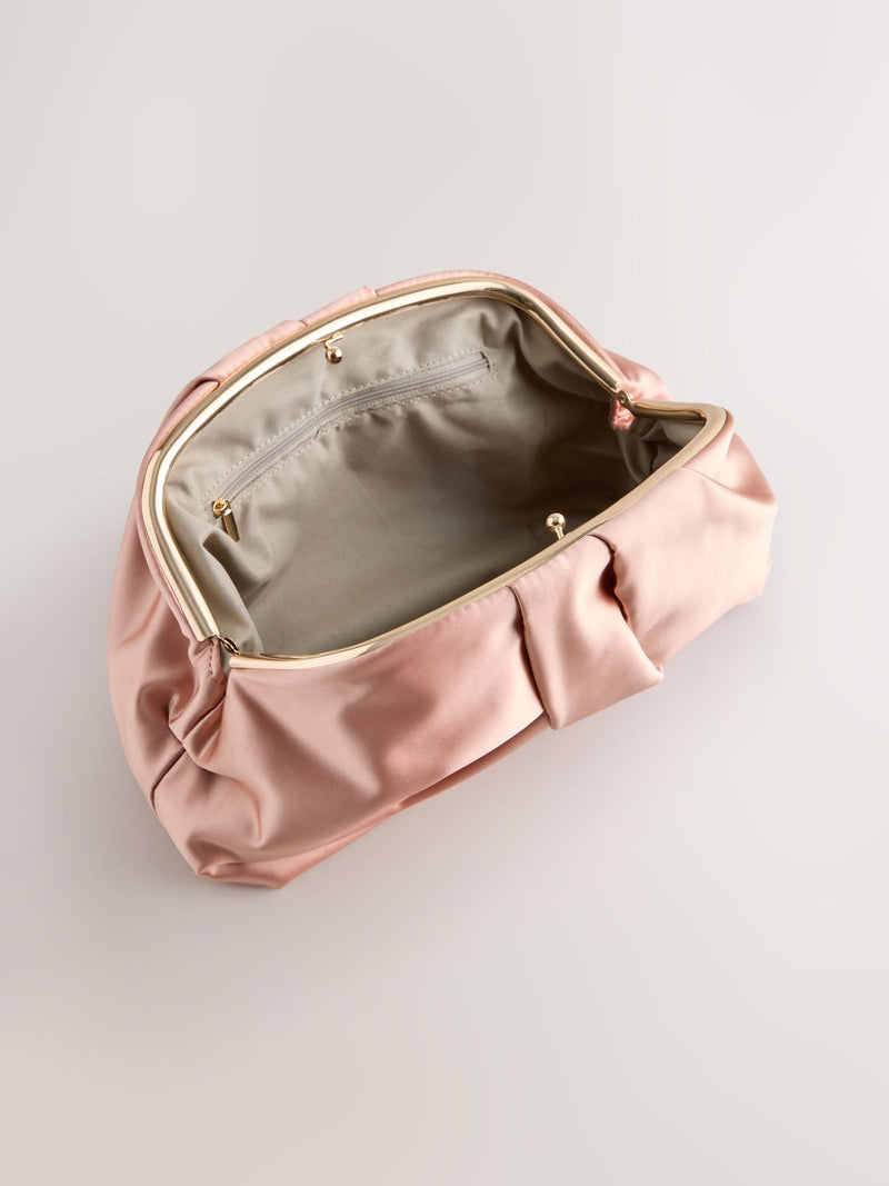 Pink snap clutch bag large satin feel - British product