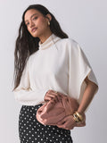 Pink snap clutch bag large satin feel - British product