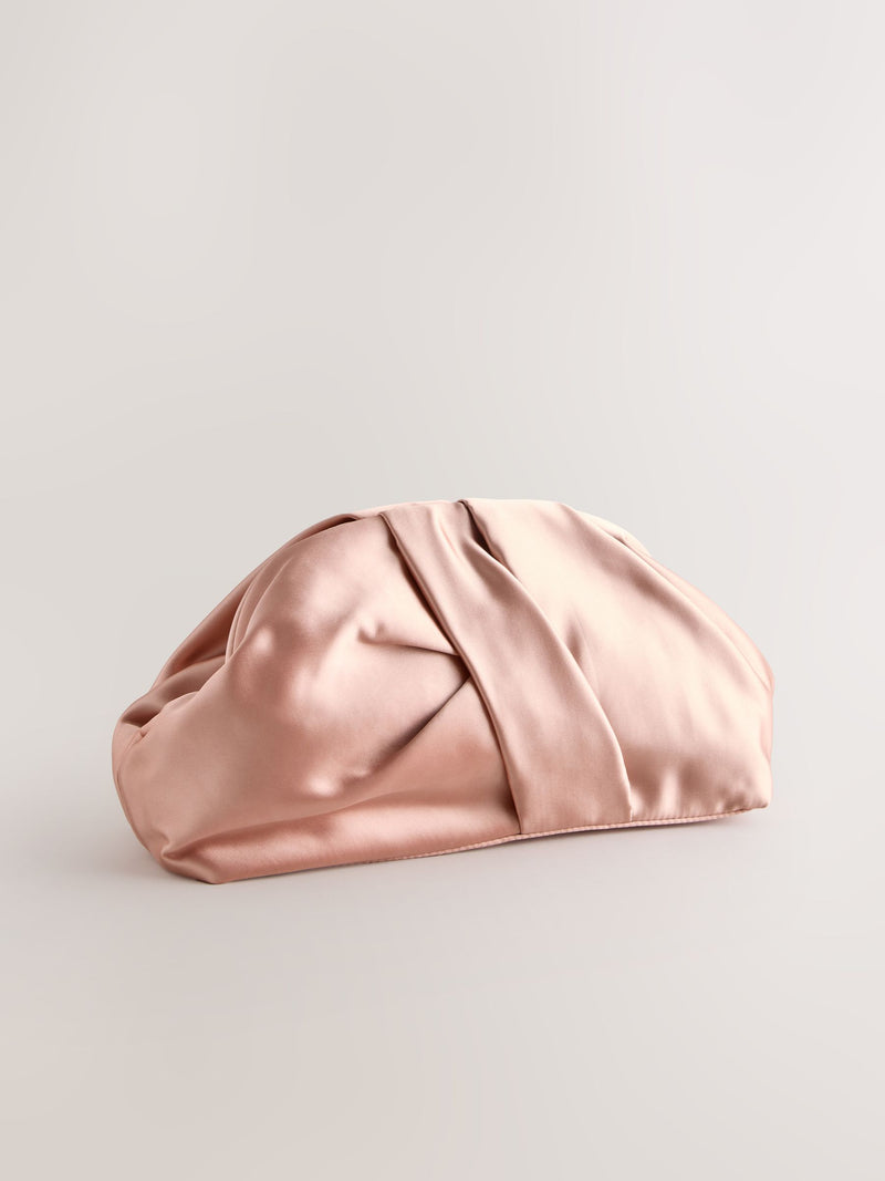 Pink snap clutch bag large satin feel - British product