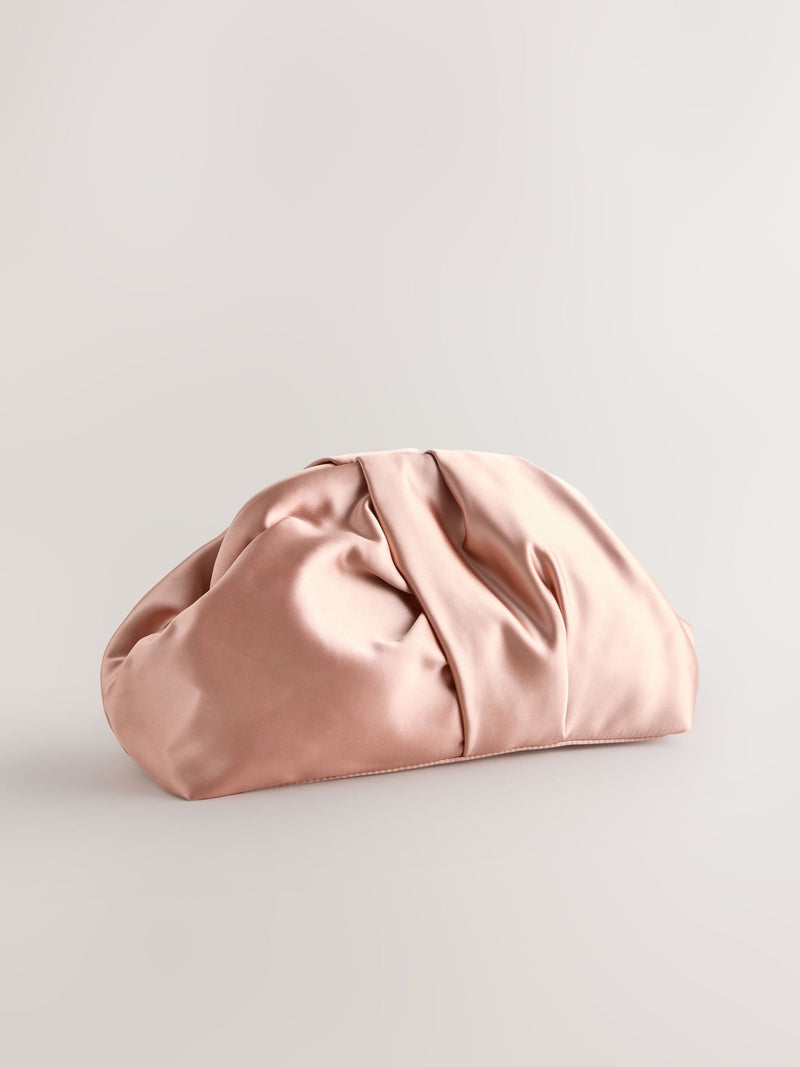 Pink snap clutch bag large satin feel - British product