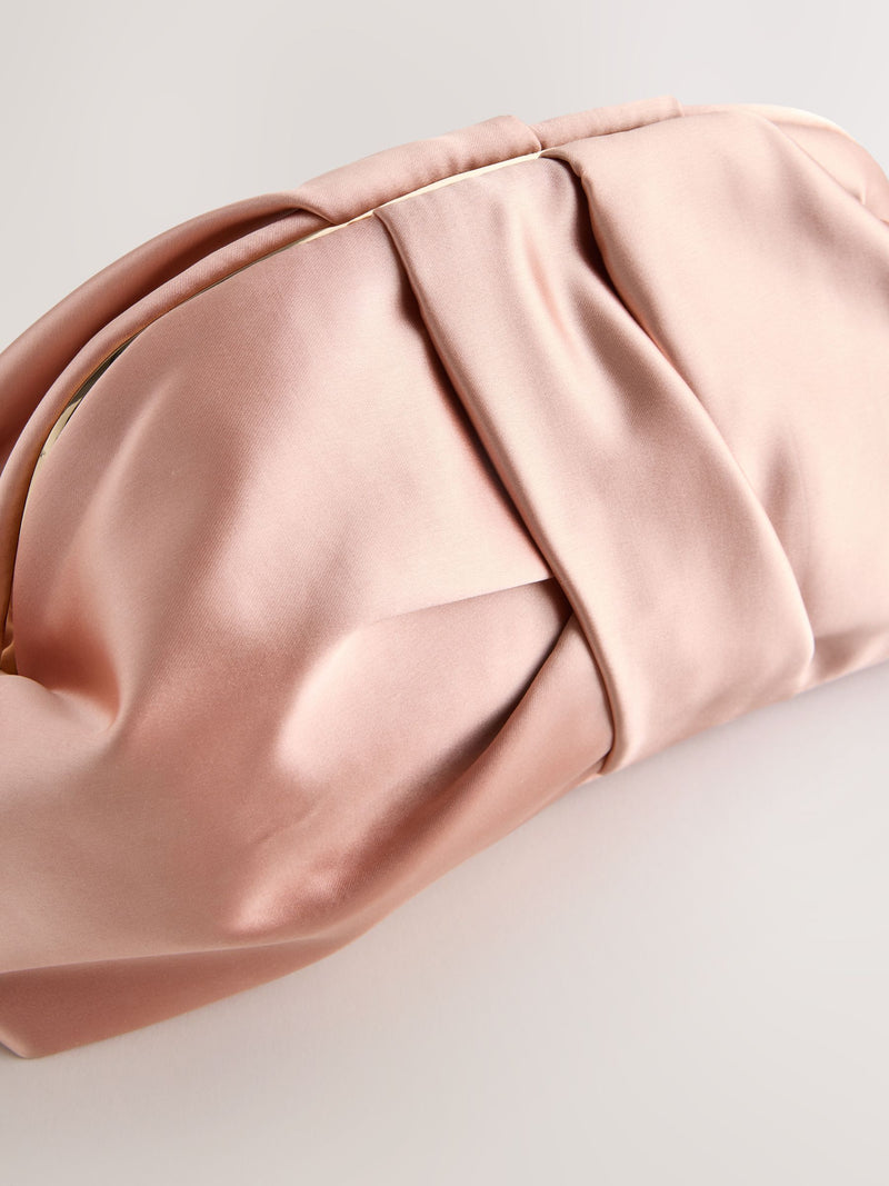 Pink snap clutch bag large satin feel - British product