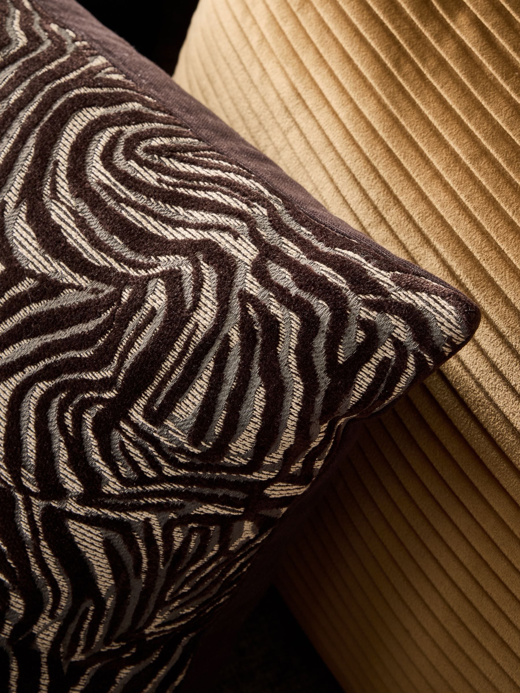 Brown cut velvet abstract zebra cushion 40x59cm, imported from the UK