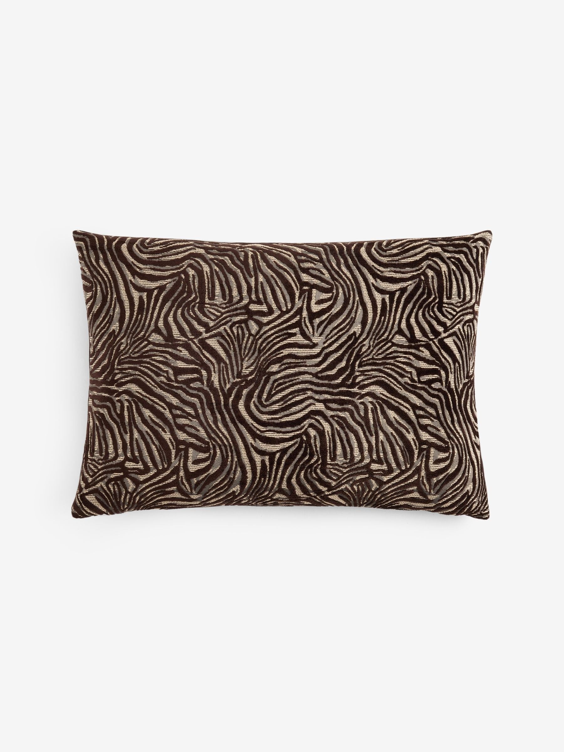Brown cut velvet abstract zebra cushion 40x59cm, imported from the UK