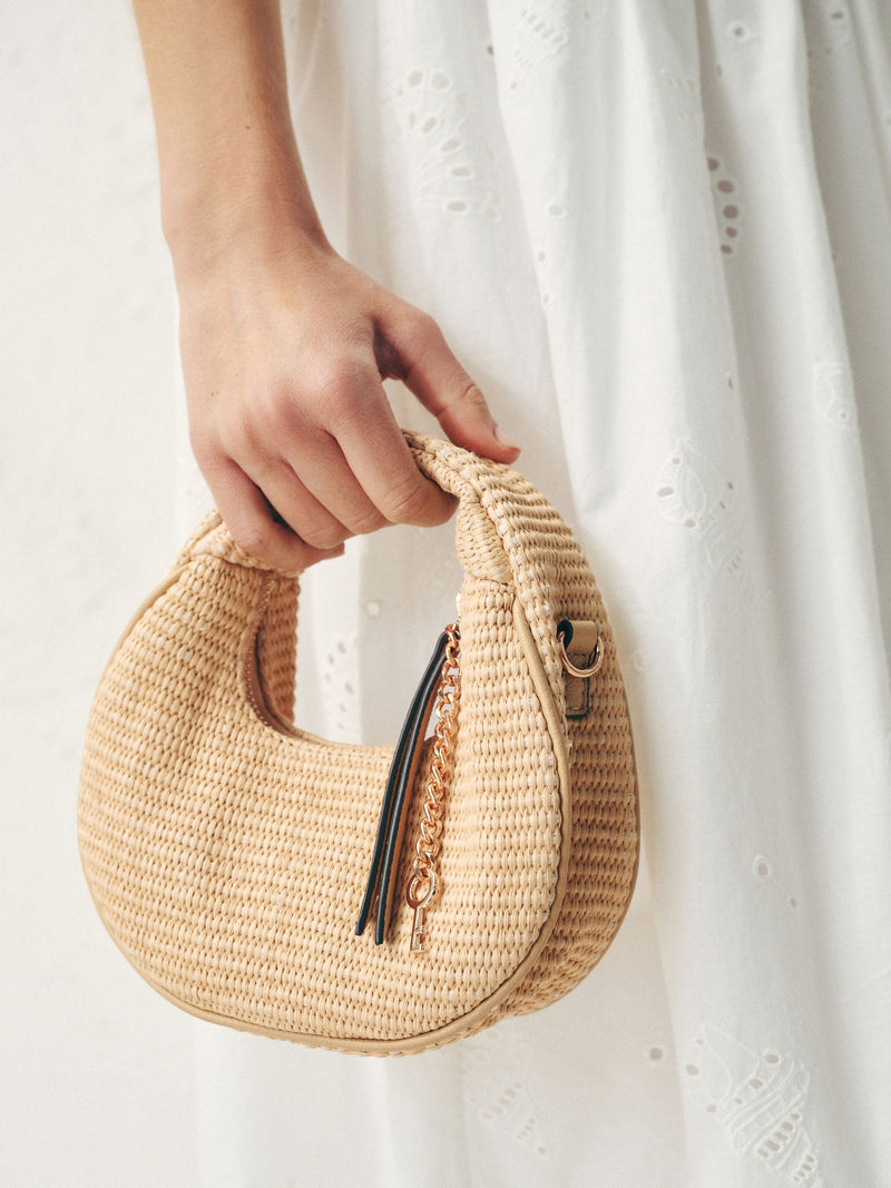Natural raffia effect mini handbag (British brand)