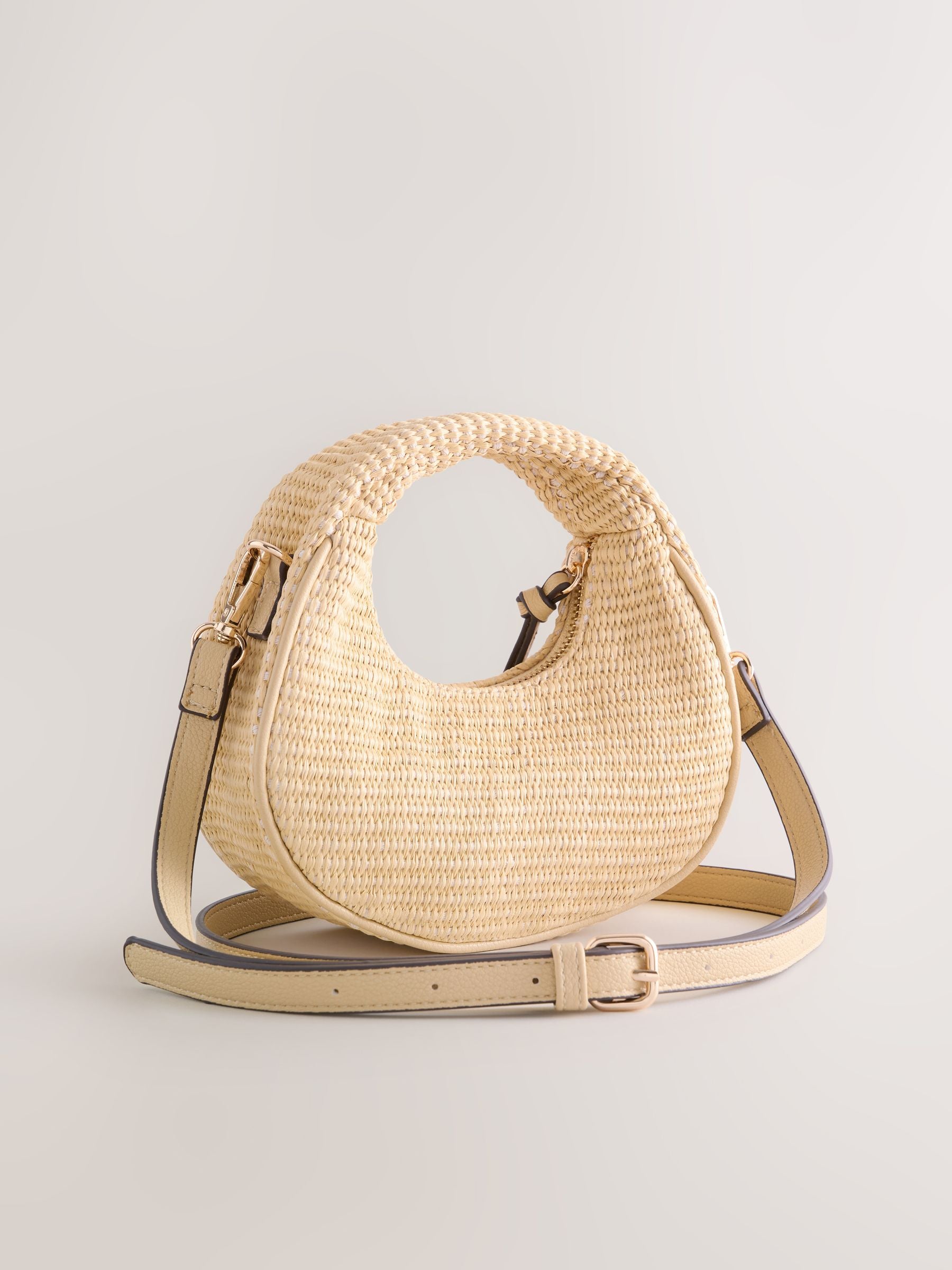 Natural raffia effect mini handbag (British brand)