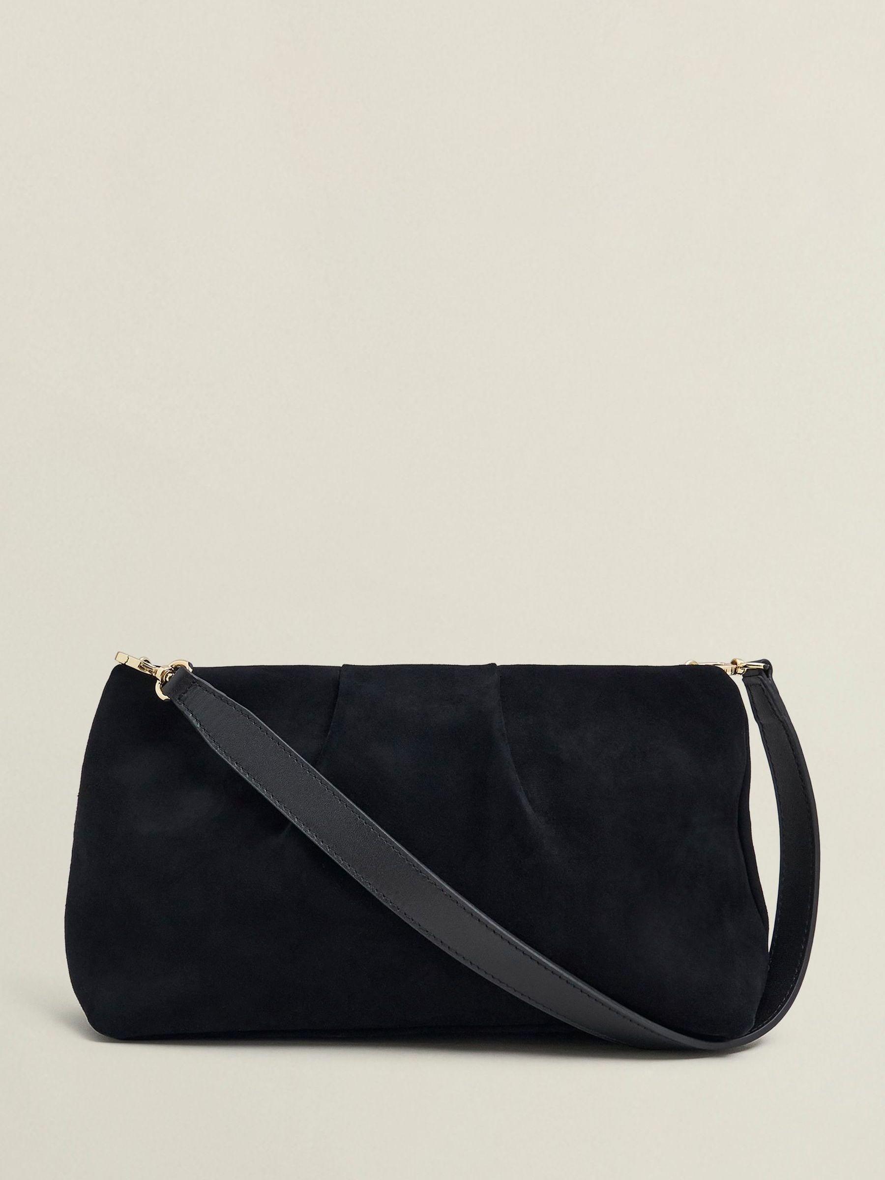 Hobbs black suede Clifton clutch with chain strap - British product