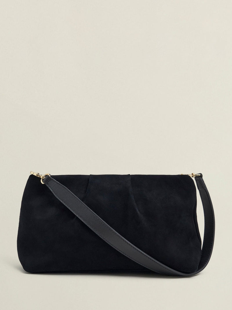 Hobbs black suede Clifton clutch with chain strap - British product