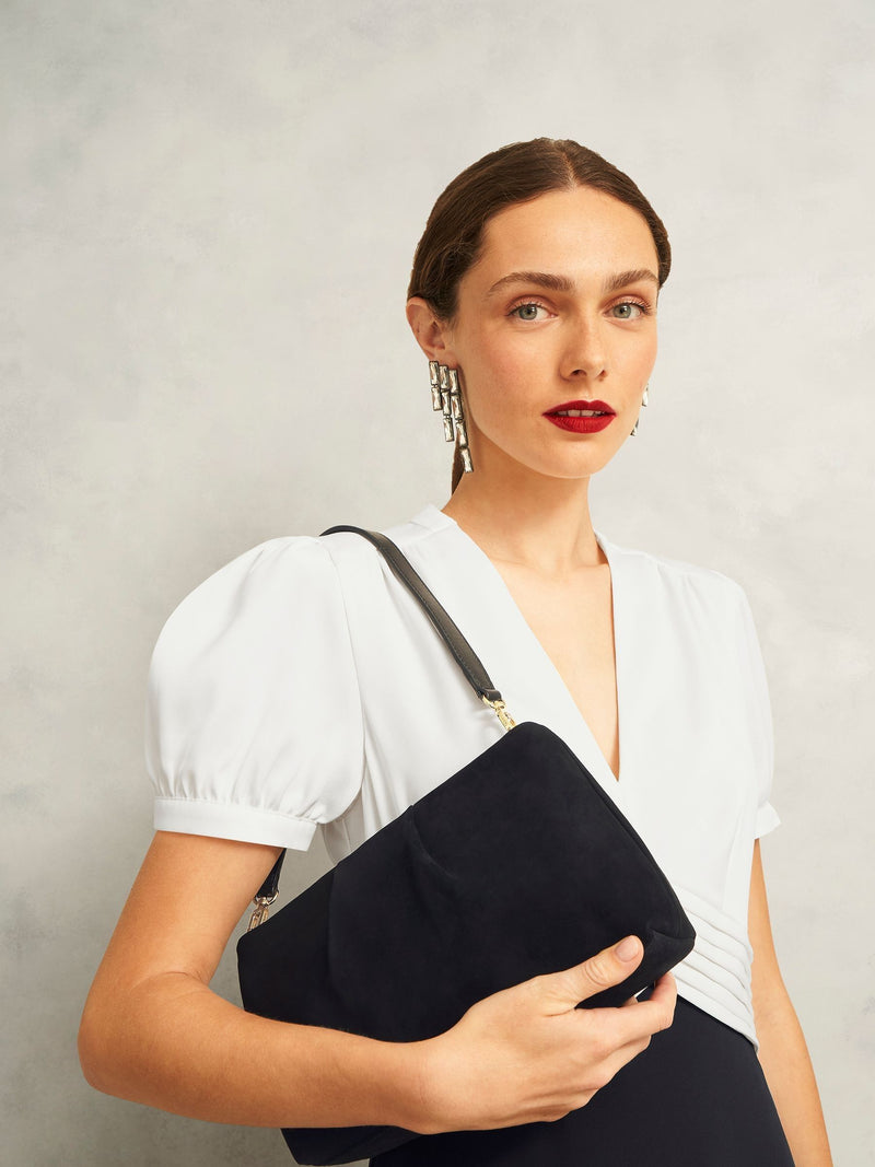 Hobbs black suede Clifton clutch with chain strap - British product
