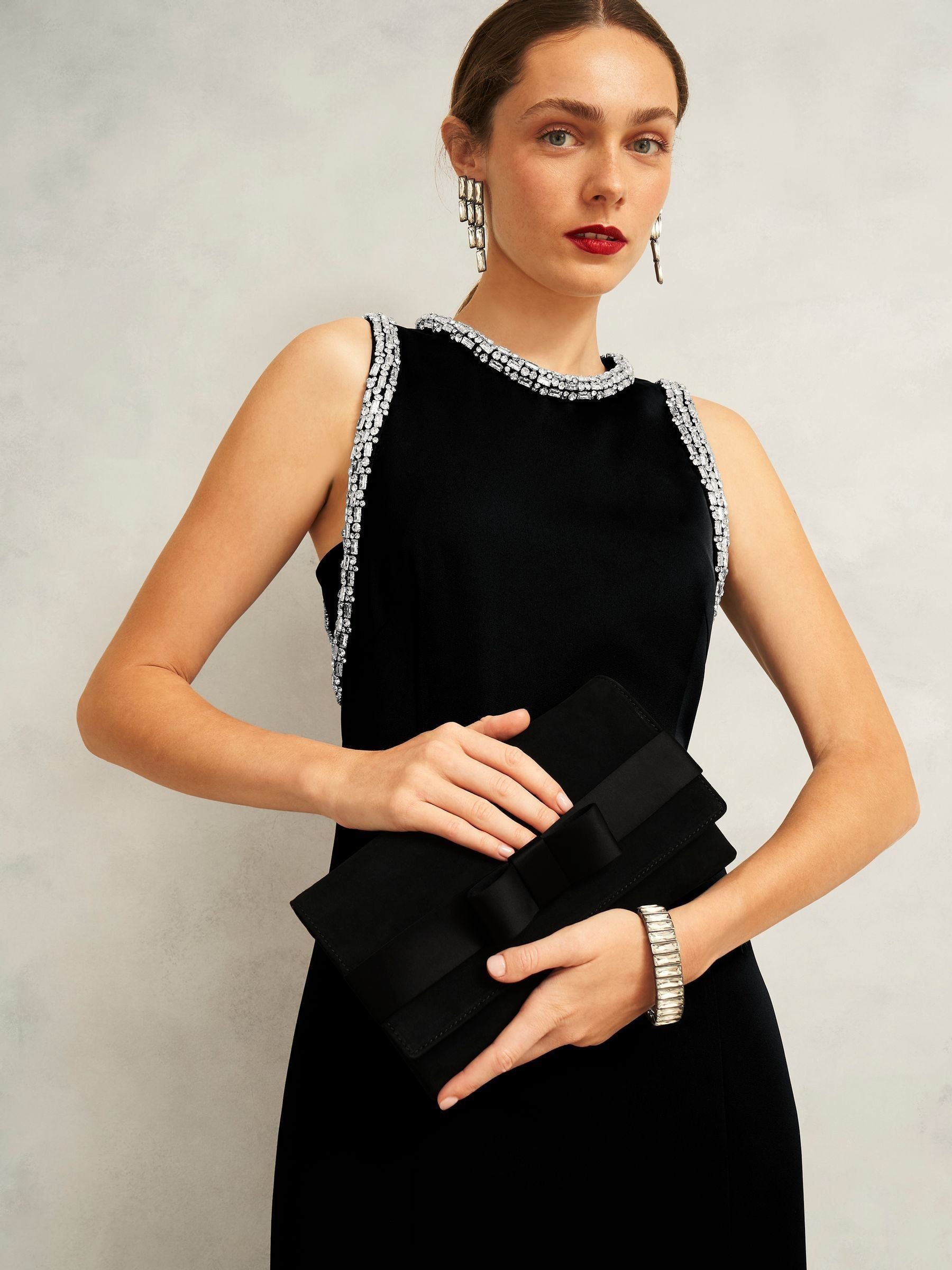 Hobbs Renata bow velvet clutch, imported from the UK