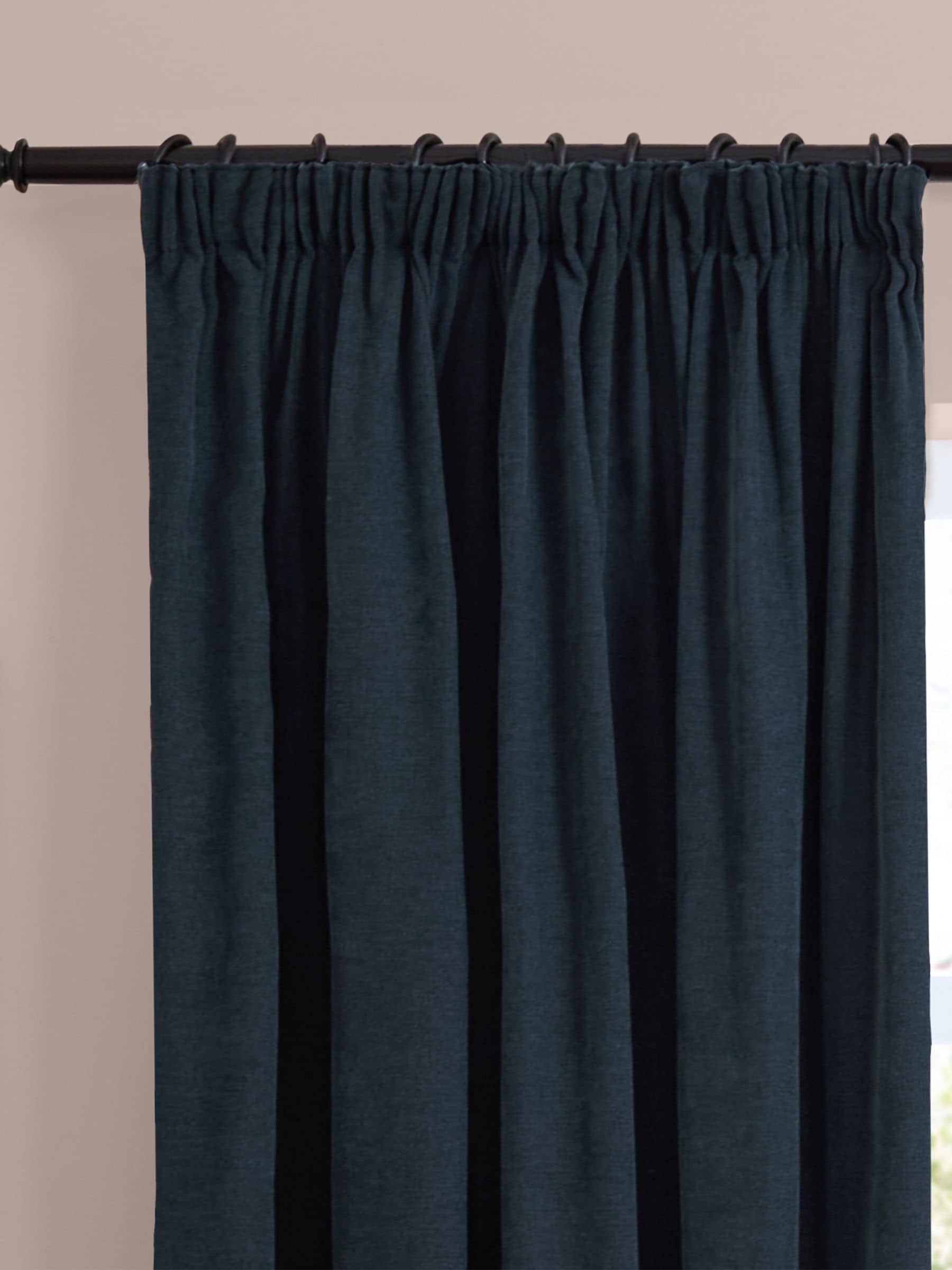 Furn Navy Lightweight Chenille Pencil Pleat Blackout Curtains