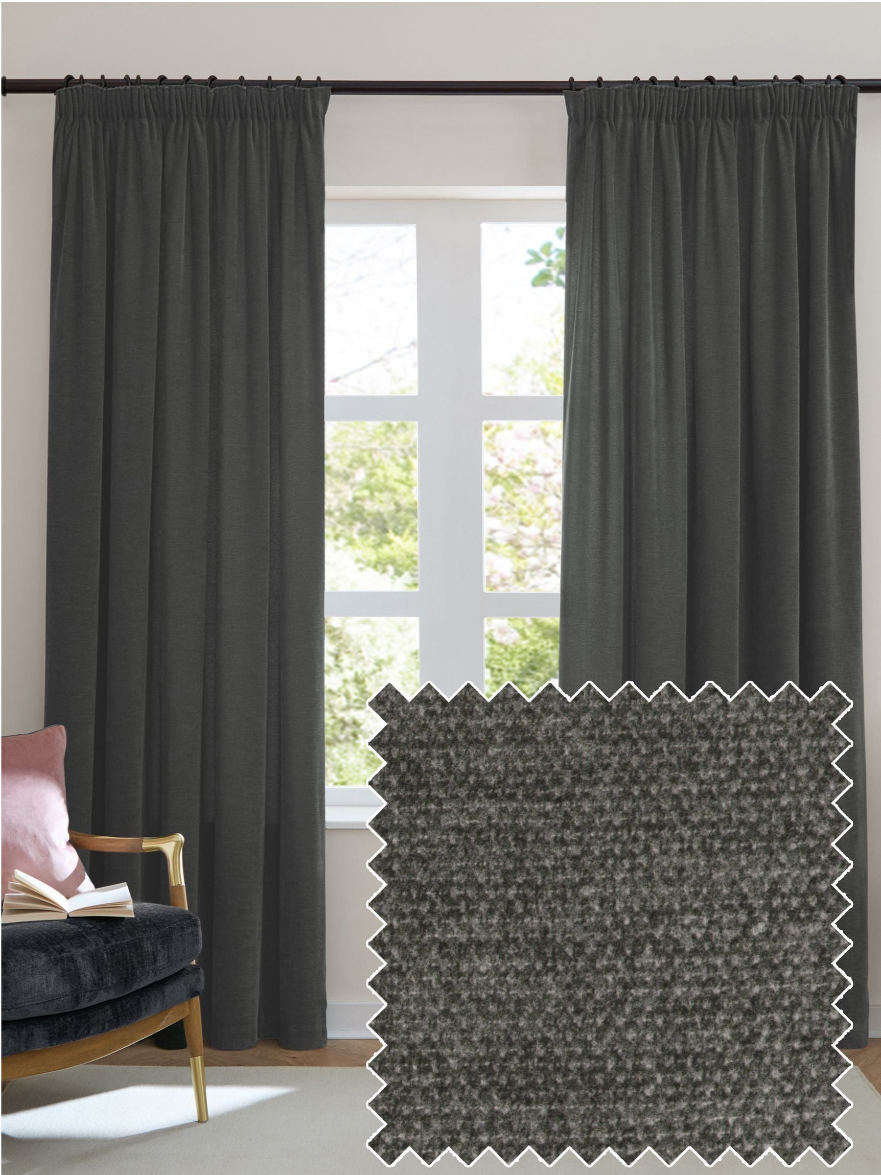 Furn Charcoal Lightweight Chenille Pencil Pleat Super Thermal Curtains