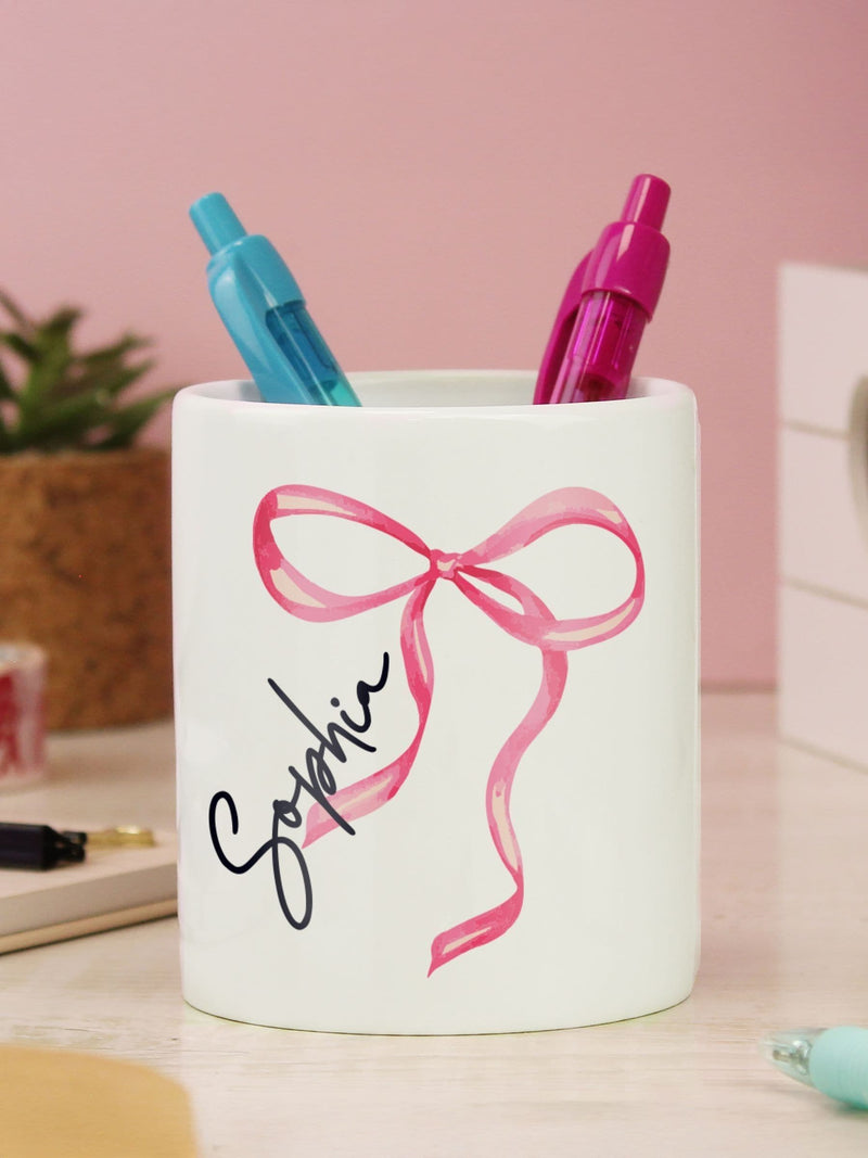PMC personalised bow make-up brush holder 8cm - British product