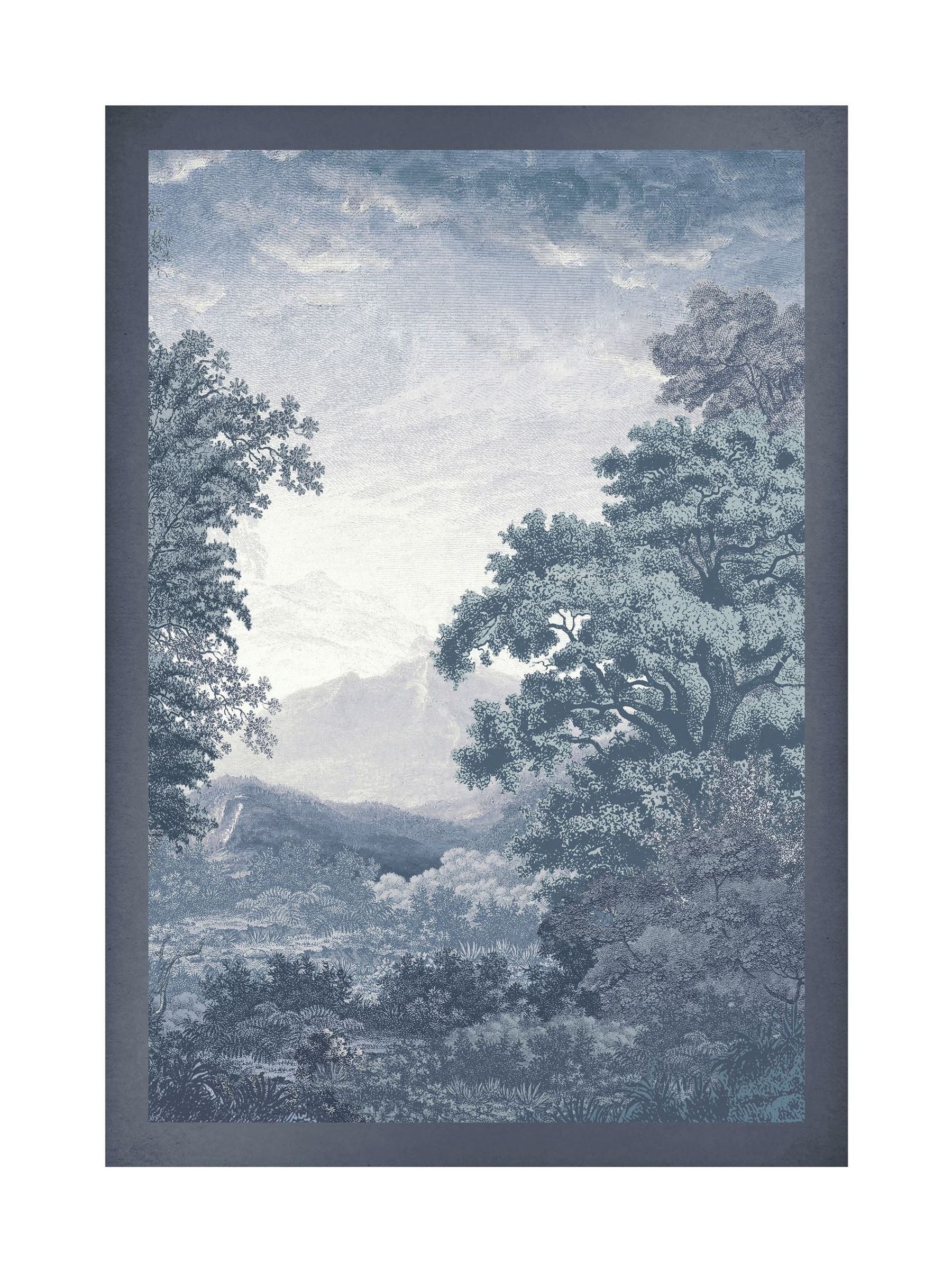 Graham & Brown Blue Sketch Forest Sunset Wood Frame