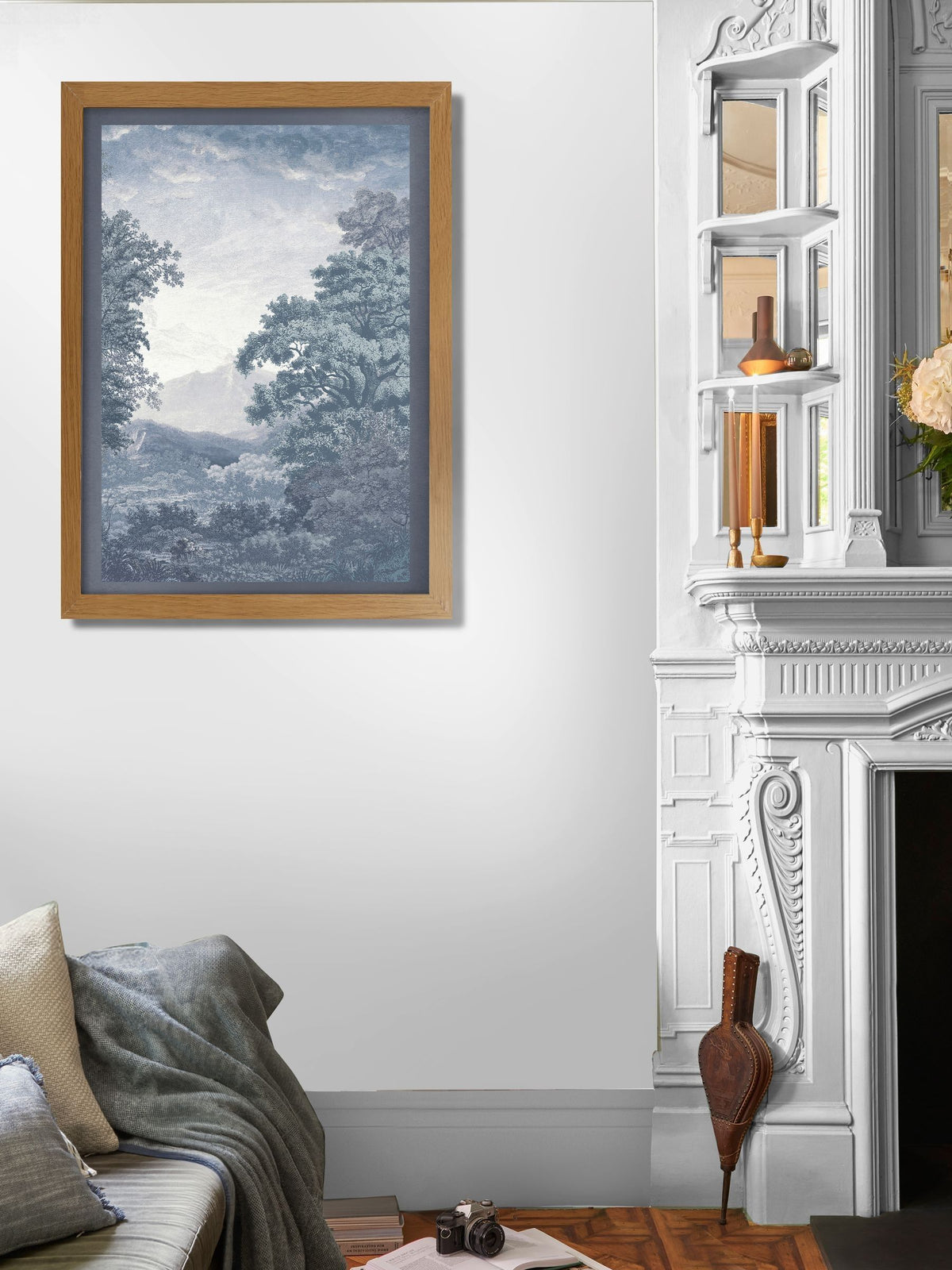 Graham & Brown Blue Sketch Forest Sunset Wood Frame