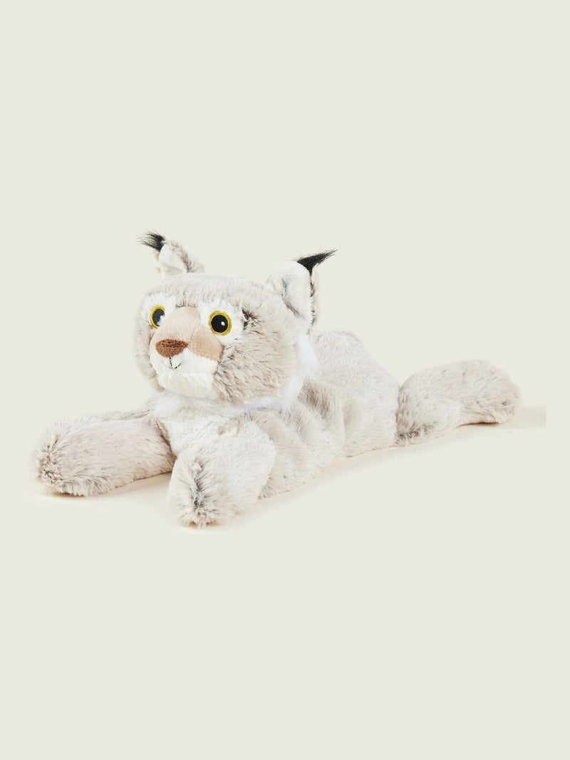 Warmies beige large bobcat heatable soft toy, imported from the UK