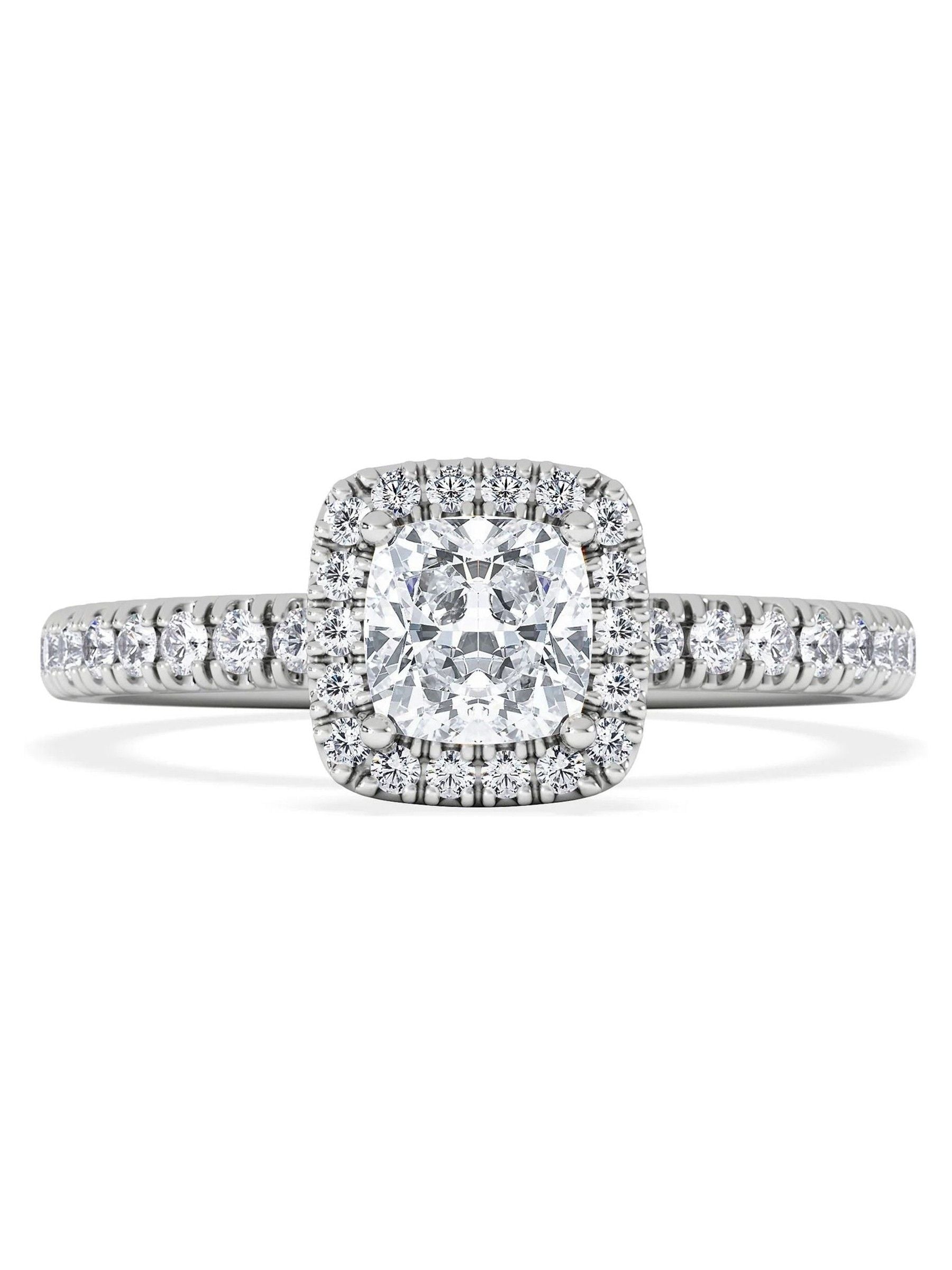 The Diamond Store White Beatrice princess cut lab diamond halo engagement ring 1.00ct (British brand)
