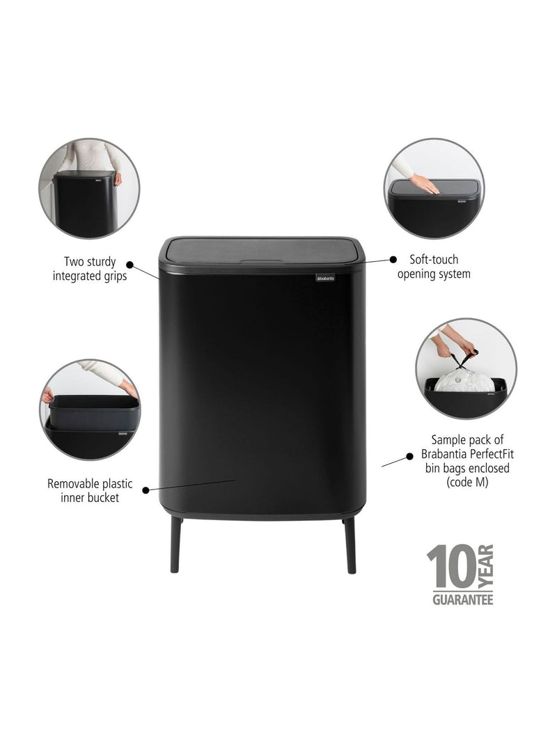 Brabantia Matt Black Bo Touch Bin Hi 60L - British product