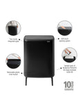 Brabantia Matt Black Bo Touch Bin Hi 60L - British product