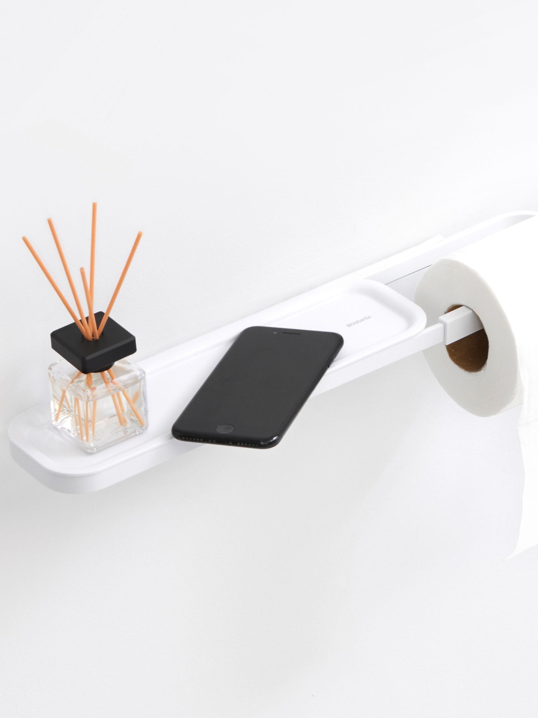 Brabantia Mineral Fresh White toilet roll holder with shelf - British product