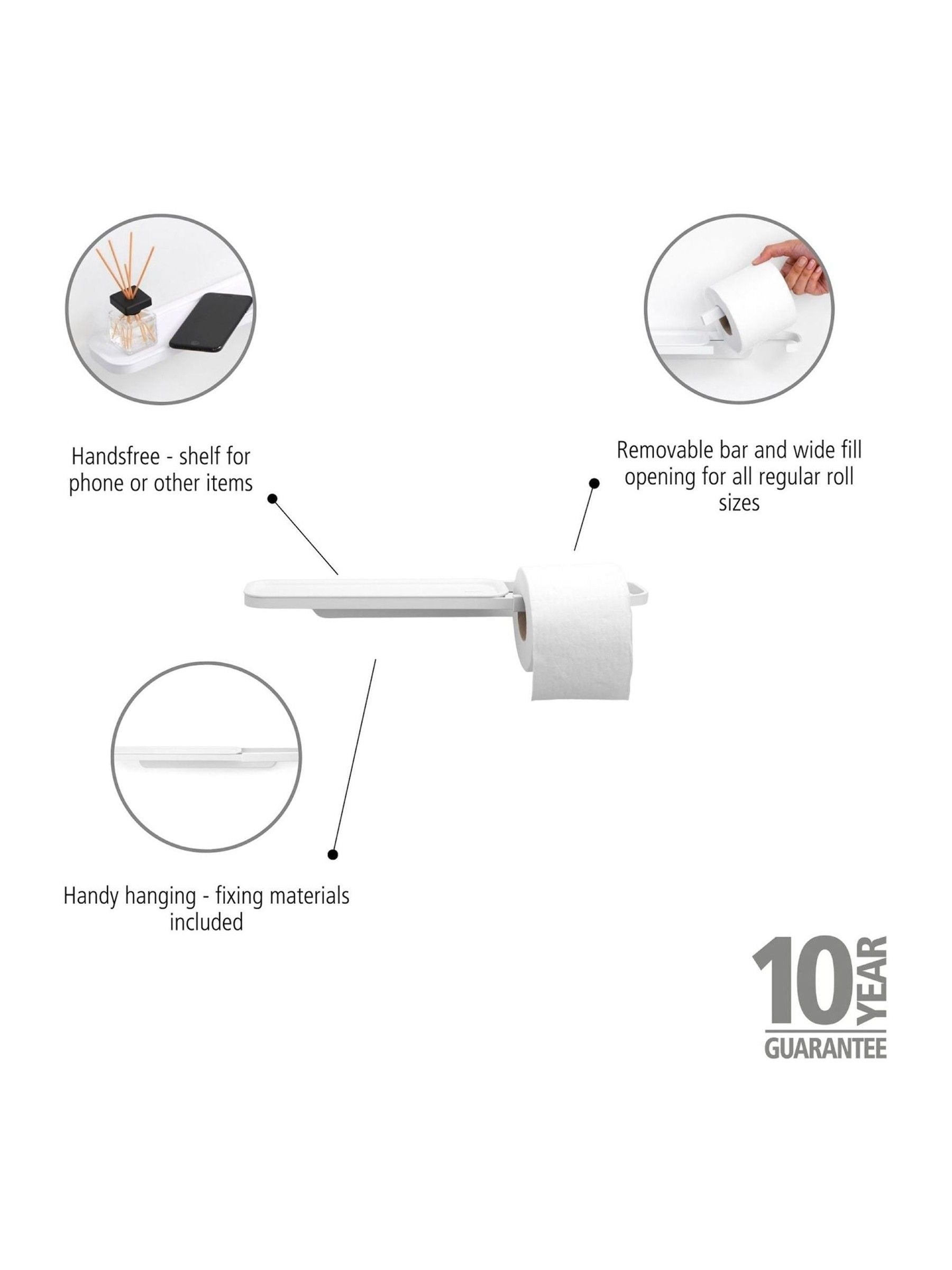 Brabantia Mineral Fresh White toilet roll holder with shelf - British product