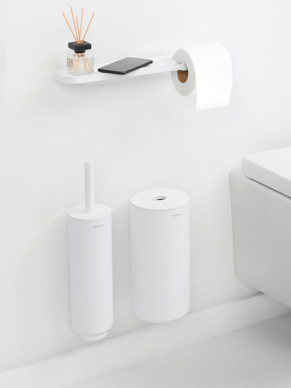 Brabantia Mineral Fresh White toilet roll holder with shelf - British product