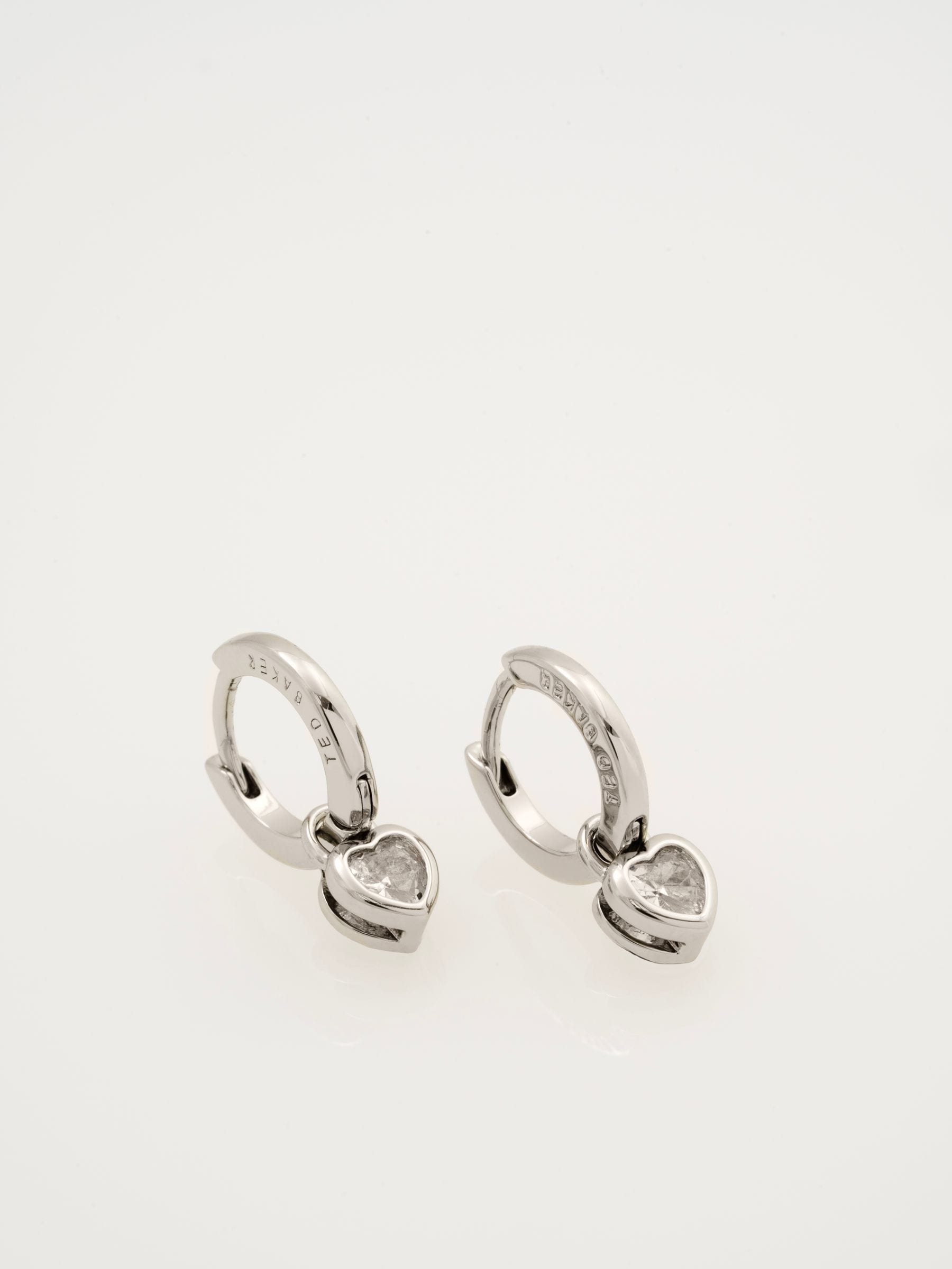 Ted Baker silver tone clear crystal mini heart huggie earrings (British brand)